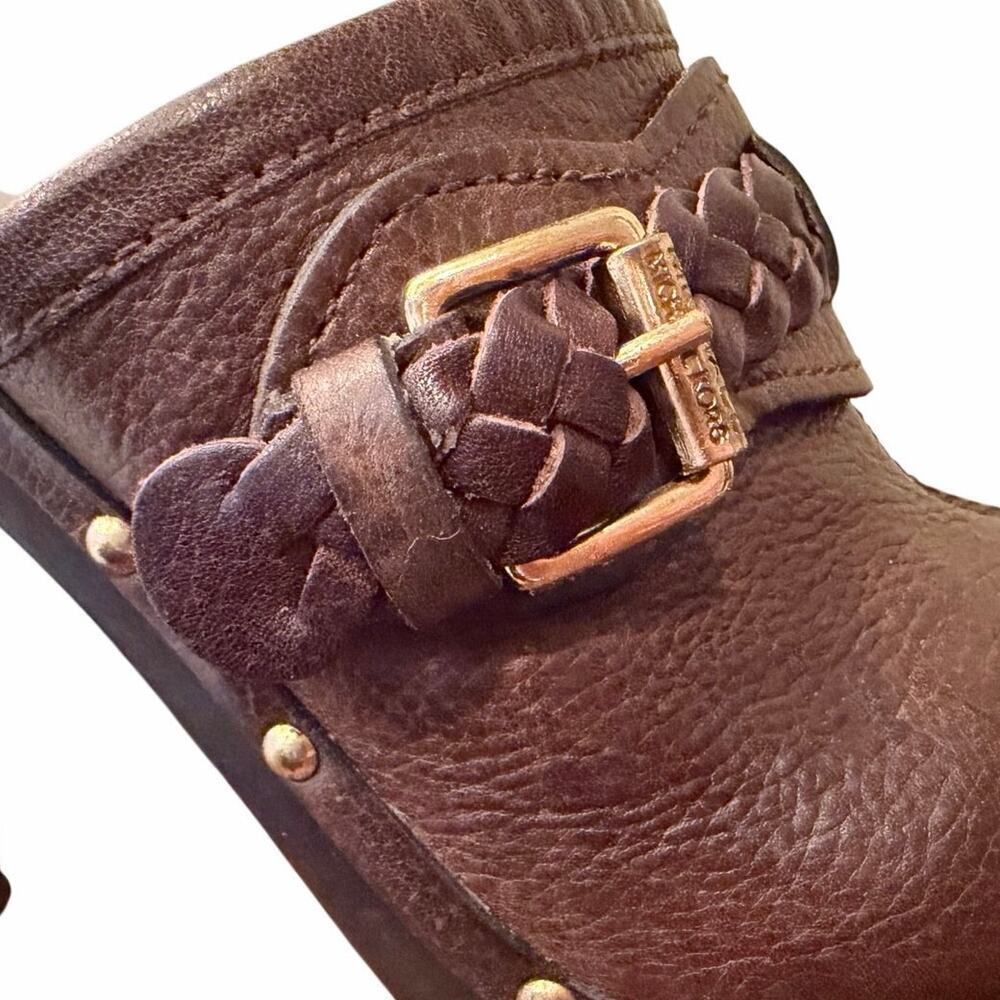 Michael Kors Brown Leather Mules Wooden Heels Women’s Size Braided Detail Size 8 - Picture 5 of 10